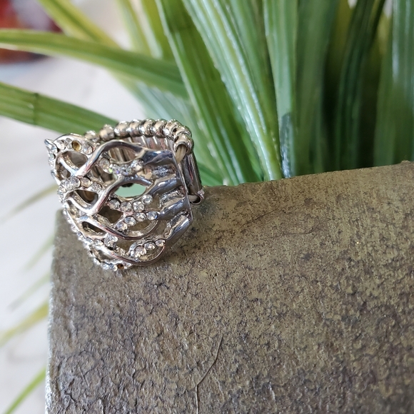 Silver Tone Adjustable Band Ring with Rhinestones 💥3 for $24💥 - Picture 14 of 14